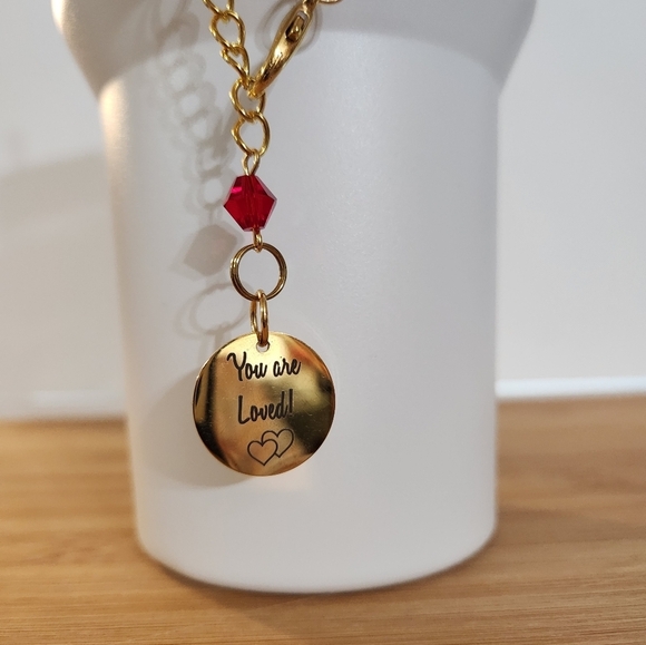 Hand Crafted Stanley Cup Charm Cup Handle Tumbler Gold You Are Loved Pendant - Picture 4 of 7